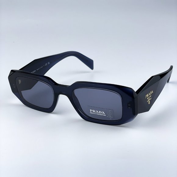 NEW Prada PR17WS 08Q420 Blue Crystal Navy Rectangle Unisex Sunglasses - Picture 1 of 12
